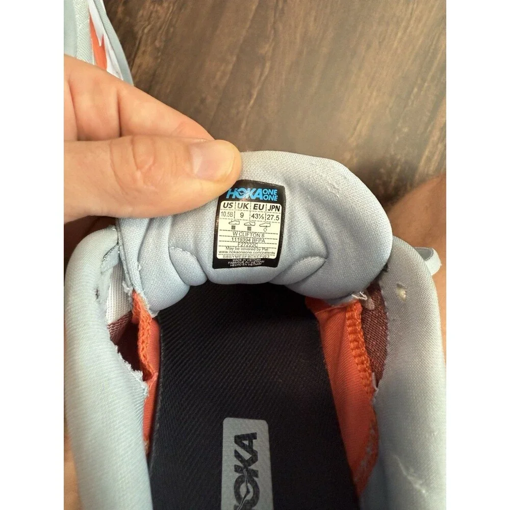 Hoka One One Clifton 8 Women Sz 10.5 Blue/ White Running Shoes Sneakers - Picture 8 of 9